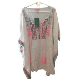 🌿Lilly Pulitzer Lucinda Caftan white w/pink/aqua accents XXS/XS🌿